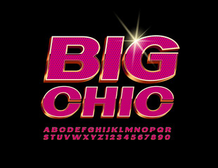 Vector Big Chic Glamour Alphabet. Pink and Gold Luxury font. Textured elite Letters and Numbers