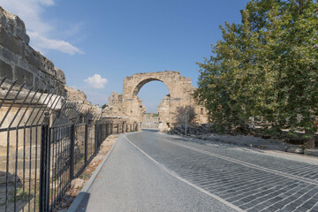 Fototapeta na wymiar Side, Turkey Becaciana gates, main gates, arched gates