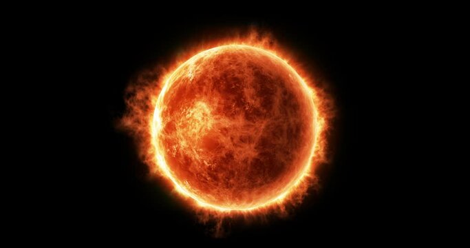 Realistic sun surface with flares.Flying towards the sun.