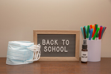 Back to School Letter Board with Supplies - mask, sanitizer, markers
