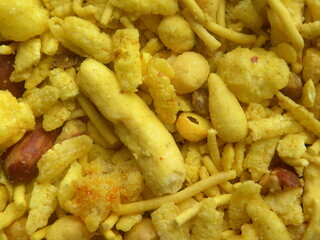 Yellow color Indian spicy snack Namkeen mixture