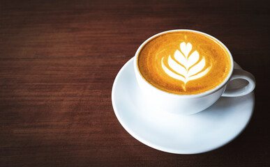 Cup of coffee latte art.