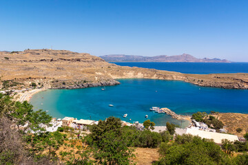 Fototapeta na wymiar Beautiful Bay of Lindos on Rhodes island, Greece