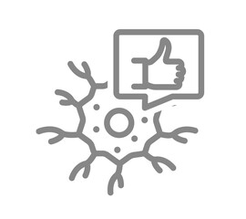 Neuron with thumb up in speech bubble line icon. Healthy neural tissue symbol