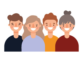 Fototapeta premium Women and men avatars cartoons smiling design, Person people and human theme Vector illustration