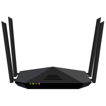 Black Modern Internet Wireless router with 4 antenna vector illustration.