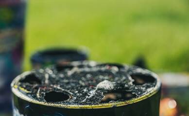Top of cardboard burnt firework tubes
