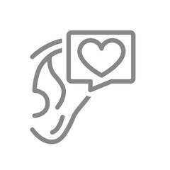 Ear with heart in speech bubble line icon. Healthy organ of hearing symbol