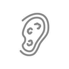Ear with tumors line icon. Cancer of the outer ear, disease hearing organ, otitis symbol