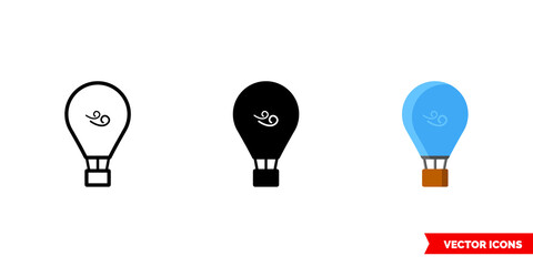 Hot air balloon icon of 3 types. Isolated vector sign symbol.