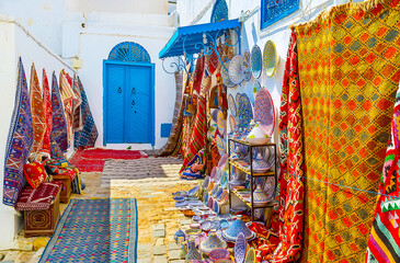 The souvenir market in Sidi Bou Said, Tunisia