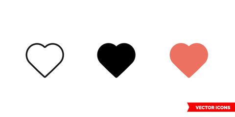 Like heart icon of 3 types. Isolated vector sign symbol.