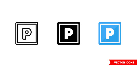 Parking icon of 3 types. Isolated vector sign symbol.
