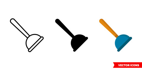 Plunger icon of 3 types. Isolated vector sign symbol.