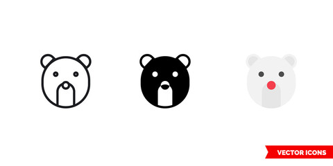 Polar bear icon of 3 types. Isolated vector sign symbol.