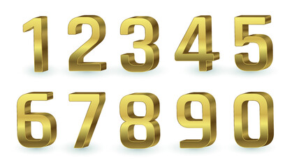 Set of 3d gold numbers