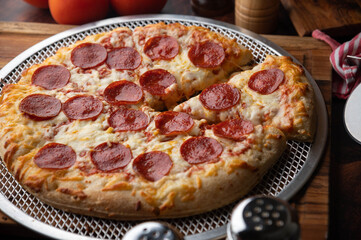 pepperoni pizza with melting cheese