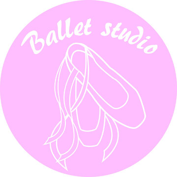 icon in the form of an image of ballet Pointe shoes and the inscription Ballet Studio in white on a pink background
