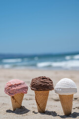 ice cream on beach sand