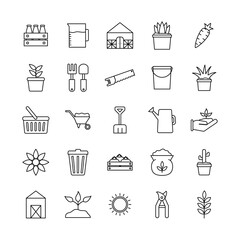 farm line style icon set design, agronomy lifestyle agriculture harvest rural farming and country theme Vector illustration