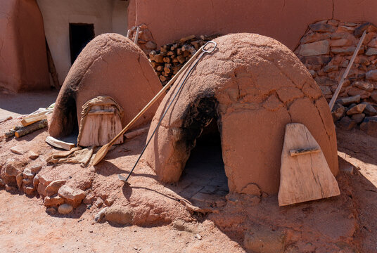 Side by Side Old Horno Earthen Beehive Ovens