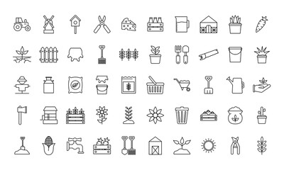 farm line style icon set design, agronomy lifestyle agriculture harvest rural farming and country theme Vector illustration