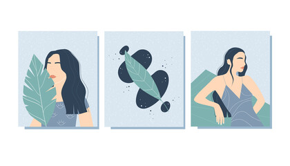 Set of trendy stylish posters with abstract female shapes. Vector illustration.