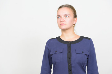 Studio shot of young beautiful blonde businesswoman