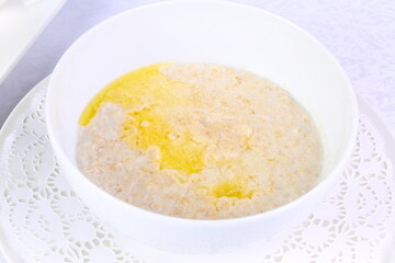 Oatmeal with butter for breakfast
