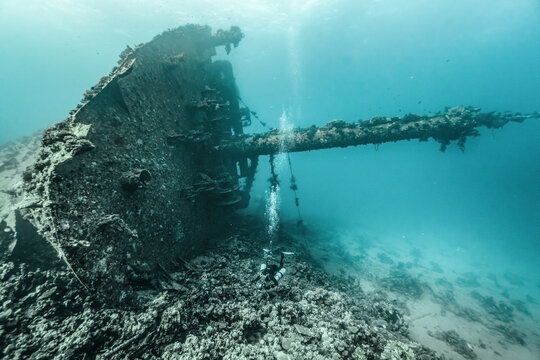 Wreck laying bottom of the sea  