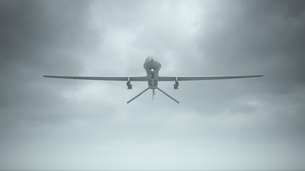 Drone Unmanned Aerial Vehicle Aircraft Flying Low Overcast Day 3d illustration 3d render