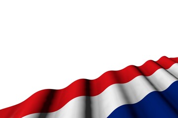 wonderful shining flag of Thailand with big folds lying flat in right bottom corner isolated on white - any holiday flag 3d illustration..