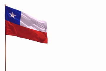Fluttering Chile isolated flag on white background, mockup with the space for your content.