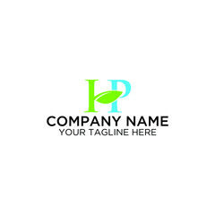 H and P logos with Leaf Element. Nature Leaf logo design, simple leaf logo symbol. Natural food and environment friendly. Organic food badge in vector form. Vector logo. Natural logo with leaves. Temp