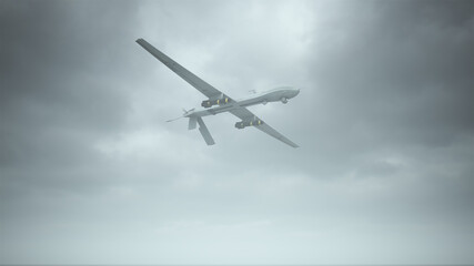 Drone Unmanned Aerial Vehicle Aircraft Flying Low Overcast Day 3d illustration 3d render