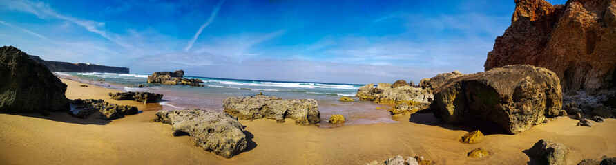 Praia do Tonel beach, the western side of Sagres and is a popular beach for surfing.
Region of Algarve, in Portugal