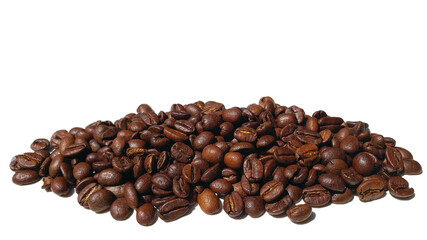 Coffee beans. Isolated on a white background. Close up of coffee beans. Coffee with free space on top. Coffee beans designer template.