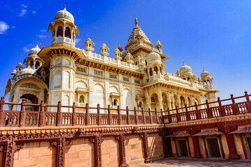 Naklejka na ściany i meble Jaswant Thada is cenotaph built by King Sardar Singh of Jodhpur State in 1899. Mausoleum built of carved sheets of marble & was used for cremation of the royal family of Marwar, Rajasthan,India.