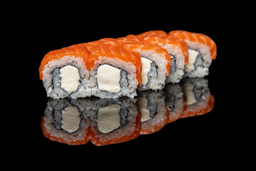 Sushi on a black hundred percent black background