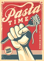 Fotobehang Vintage Poster Pasta design poster in retro style. Vector vintage flyer for Italian food restaurant.  © lukeruk