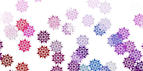 Light pink, green vector texture with bright snowflakes.