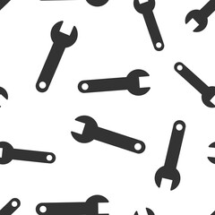 Wrench icon in flat style. Spanner key vector illustration on white isolated background. Repair equipment seamless pattern business concept.