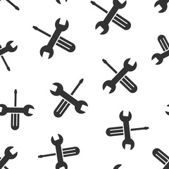 Wrench and screwdriver icon in flat style. Spanner key vector illustration on white isolated background. Repair equipment seamless pattern business concept.