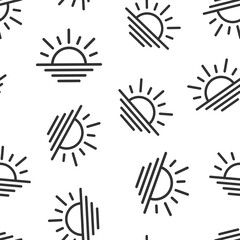 Sun icon in flat style. Sunlight sign vector illustration on white isolated background. Daylight seamless pattern business concept.