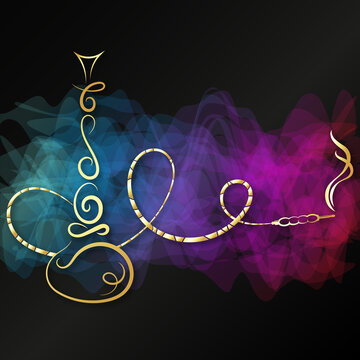 Golden hookah design for smoking relaxation and colored smoke