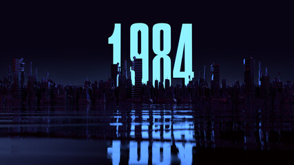 1984 in düsterer Skyline bei Nacht | 3D Render Illustration - obrazy, fototapety, plakaty