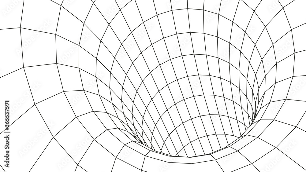 Poster tunnel or wormhole. digital 3d wireframe tunnel. 3d tunnel grid. network cyber technology. surrealis