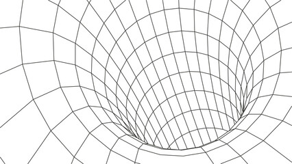 Obraz premium Tunel lub wormhole. Cyfrowy tunel szkieletowy 3D. Siatka tunelu 3D. Sieciowa technologia cybernetyczna. Surrealizm. Abstrakcyjna grafika wektorowa tła