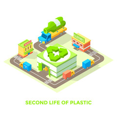 Second life of plastic. Plastic recycling, vector illustration