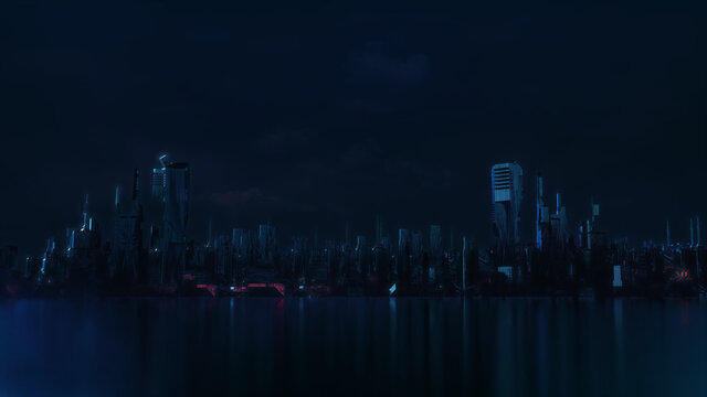 D&uuml;stere Skyline bei Nacht | 3D Render Illustration